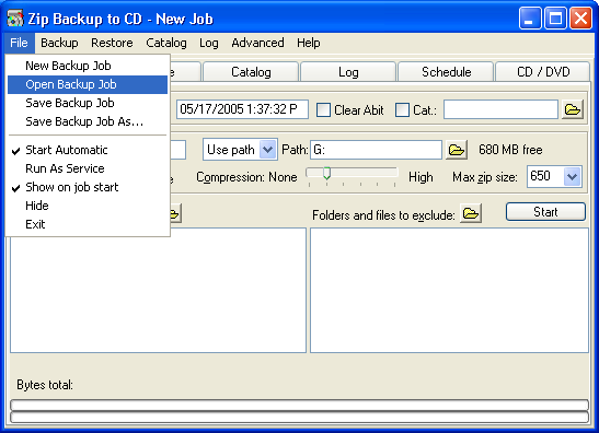 Zip Backup to CD - Open job